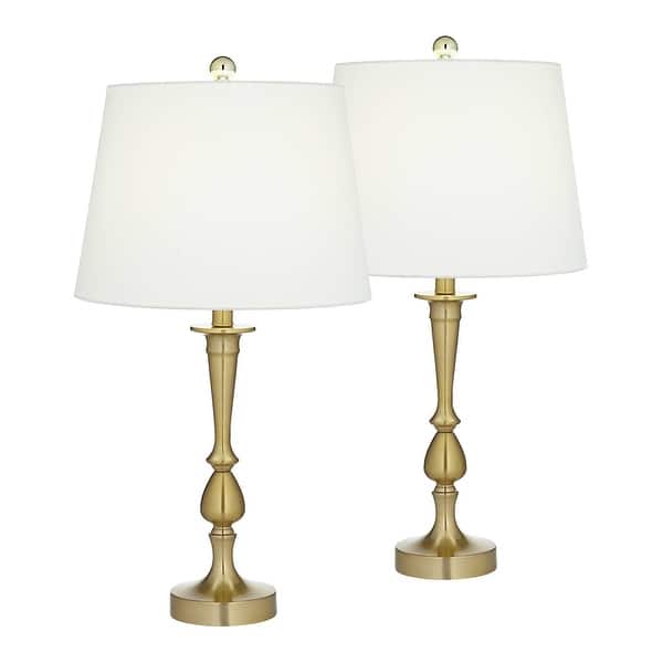 Set of 2 Traditional Table Lamps 27" Tall Brass White Shade 14" x 27.